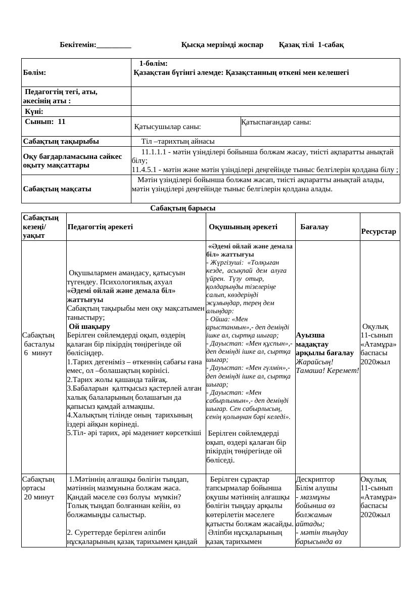 11 кл Қазақ тілі ҚМЖ 1 тоқсан 2023 2024ж