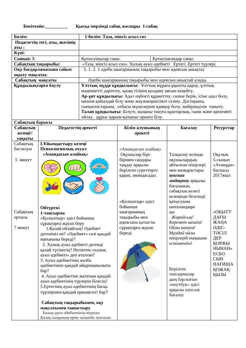 5 кл Әдебиет ҚМЖ  1-тоқсан 2024-2025