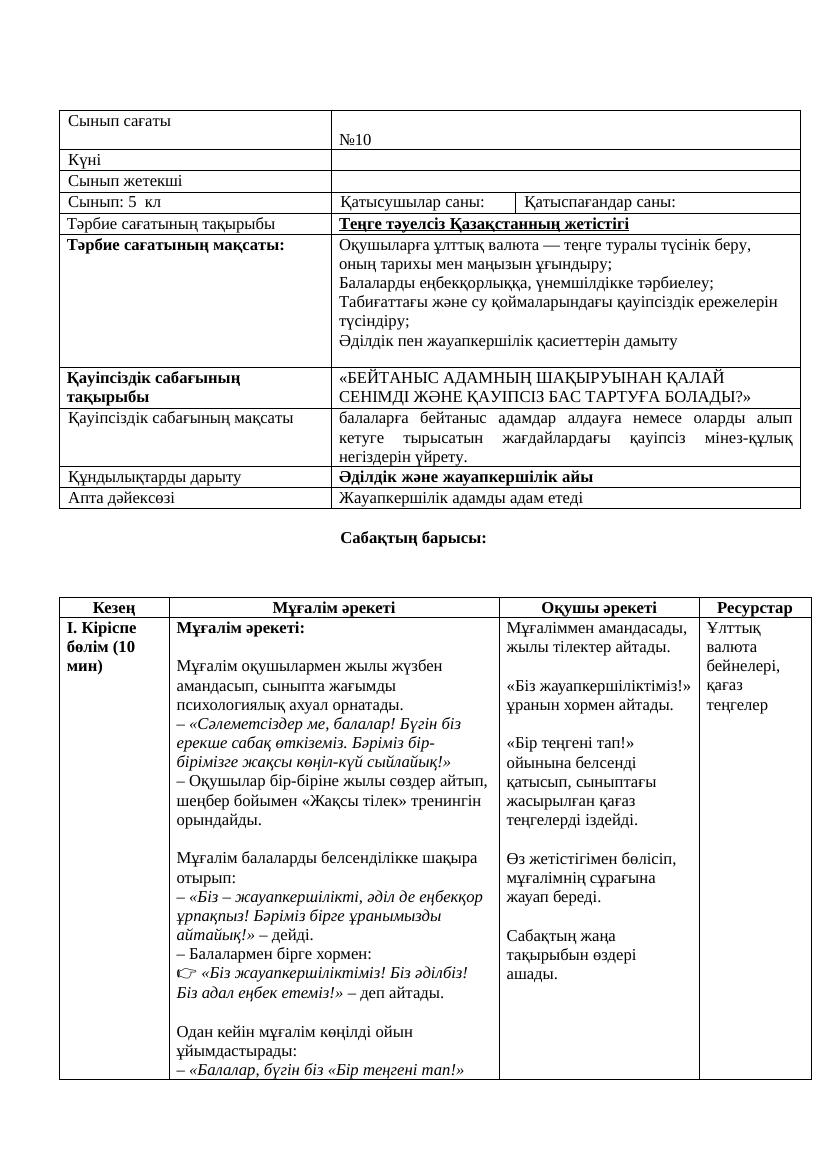 5 кл «Теңге – Тәуелсіз Қазақстанның жетістігі» Алтынай жұмыстары