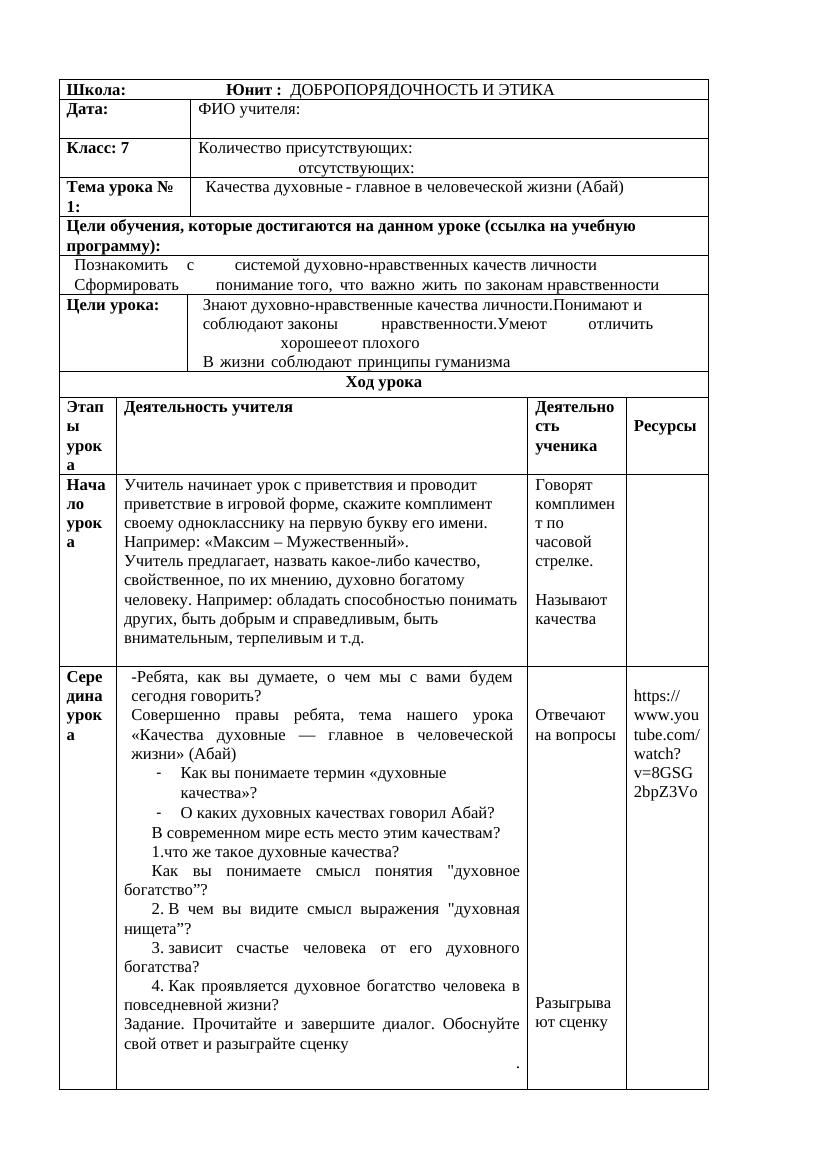 7 класс планы ГК