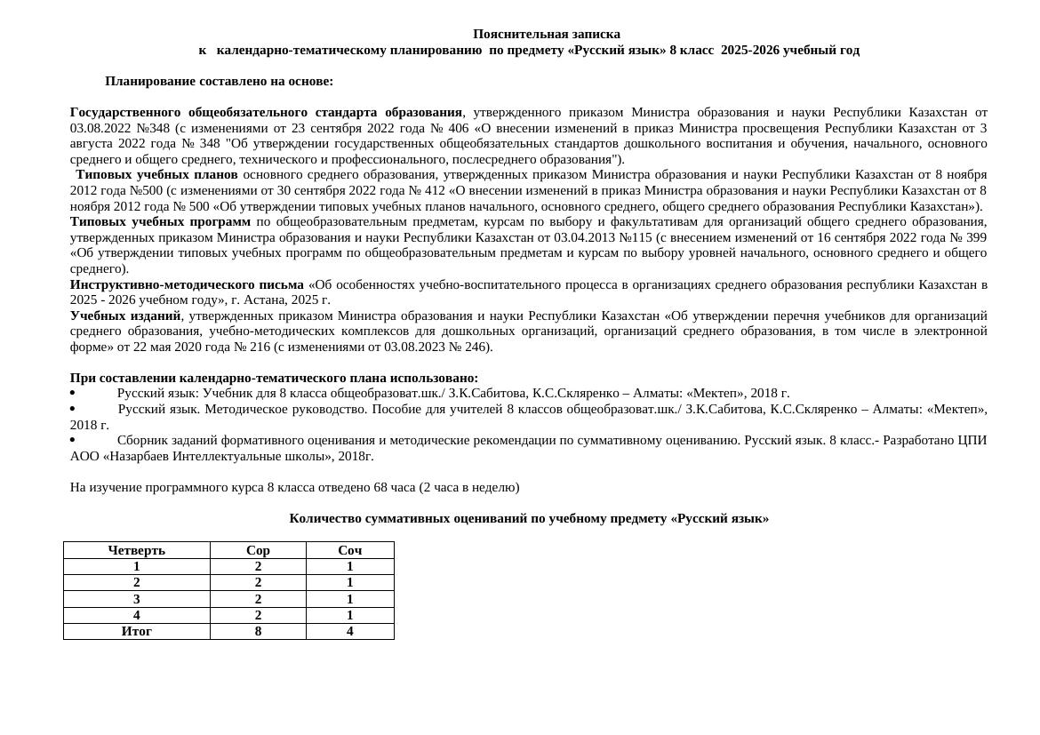 8 класс РЯ КТП 2025-2026