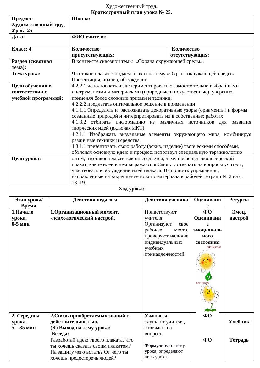 Креативный урок по художественному труду: создаем экоплакат в 4 классе