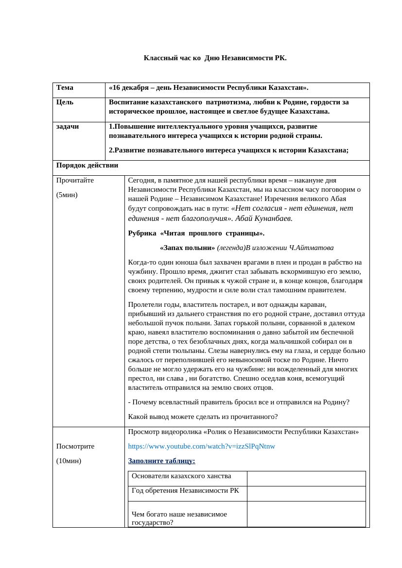 Классный час ко Дню Независимомти в формате ДО