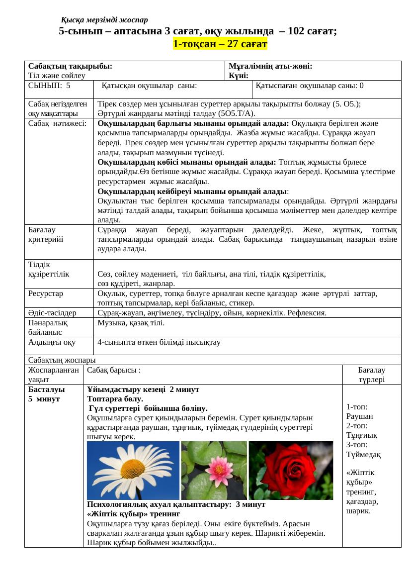 ҚМЖ қазақ тілі 5 кл 1-тоқсан