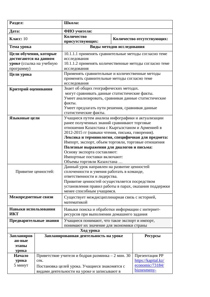 КСП 10 класс География