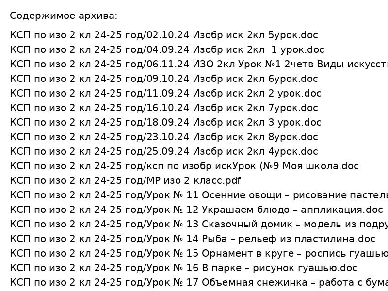 КСП по ИЗО 2 класс: 36 уроков на 2024-2025 учебный год