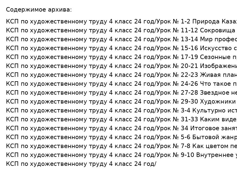КСП по художественному труду 4 класс 24 год