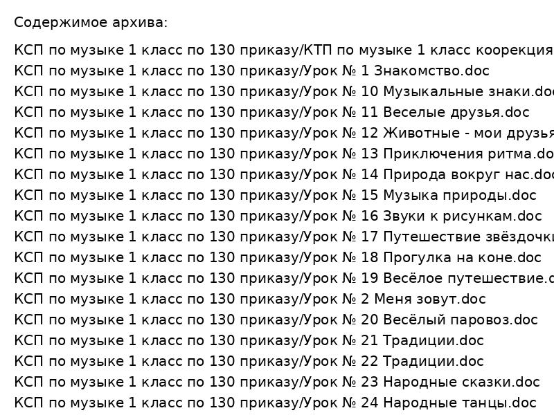 КСП по музыке 1 класс по 130 приказу