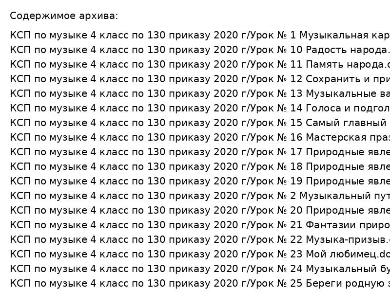 КСП по музыке 4 класс по 130 приказу 2020 г