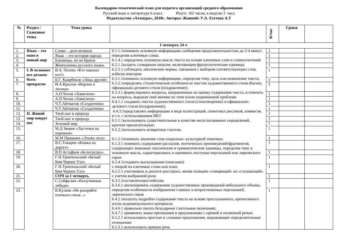КТП 6 кл 2023-24
