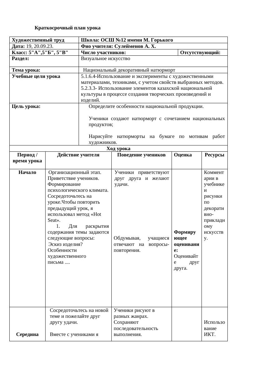 5 класс: креативный урок по художественному труду с национальным колоритом